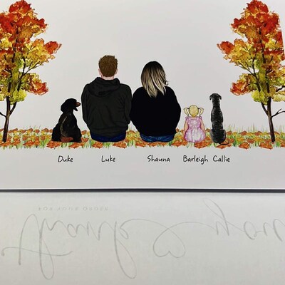 Personalised PANORAMIC Family Tree Print With Pets, Custom Family Tree ...