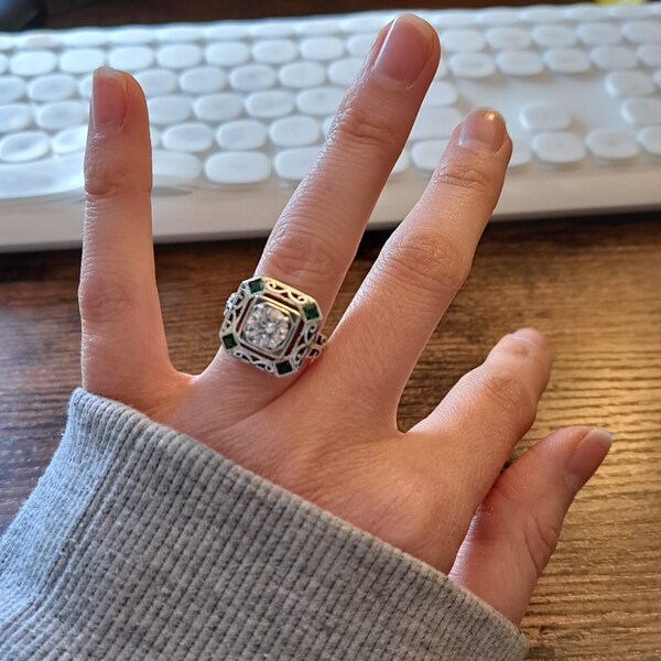 1930s Emerald + CZ Ring