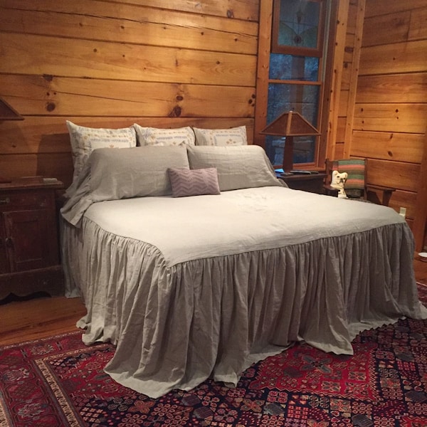 Bedspread With Gathered Ruffle Fall, Linen Bedspread, Ruffle Bedding ...