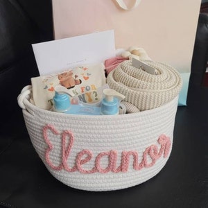 Personalized Baby Shower Gift Basket, Rope Cotton Baby Gift Basket, Baby Gift Basket, Toy Basket, Newborn Gift, Baby Name Gift