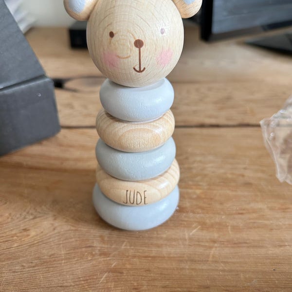 Personalised Wooden Stacking Rings Baby Toy | Stacker Wooden Lion ...