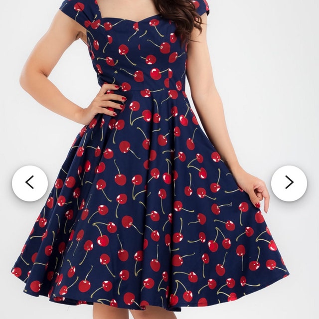 Navy Cherry Dress Cherries Dress 50s Dress Rockabilly Dress Women