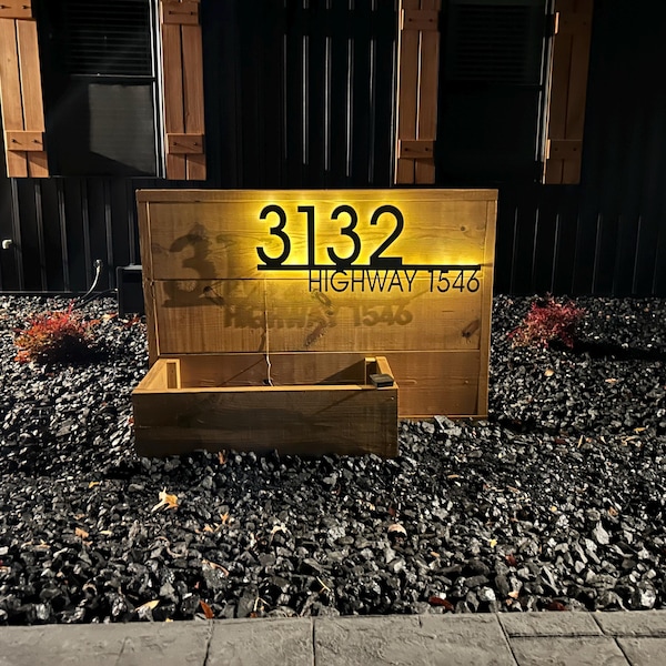 Solar Backlit Sign Solar Backlit Metal Address Sign – Modern House Number Plaque With LED ...