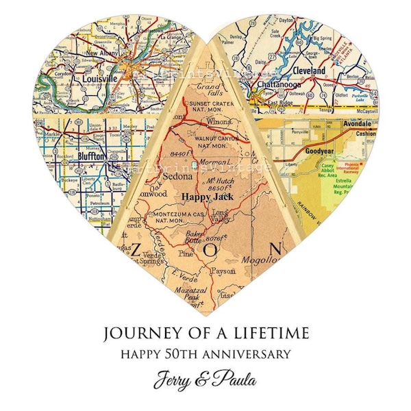 Custom Map Unique Wedding Anniversary Gift for Parents | Couples ...