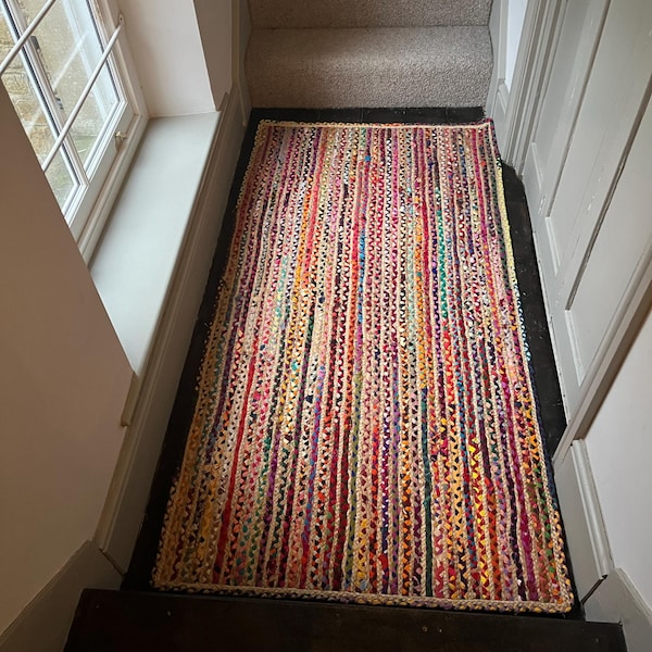 Braided Jute Rug | Colorful Cotton Chindi Area Rug for Home Decor ...
