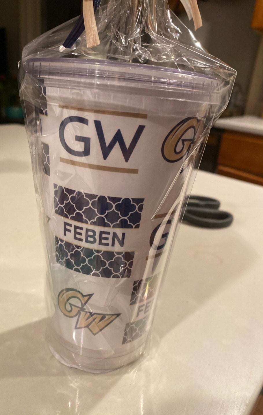 College themed tumbler with hard plastic straw, any school!