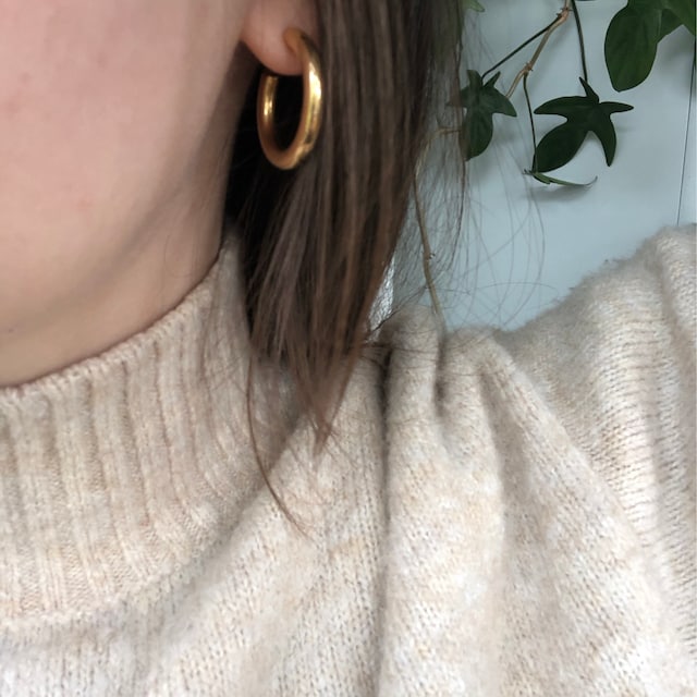 Mid Hoop Earrings in Gold Colour Round Thick Golden Hoops 