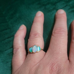 Customer photo from Erin, Three Stone Raw Australian Opal Ring