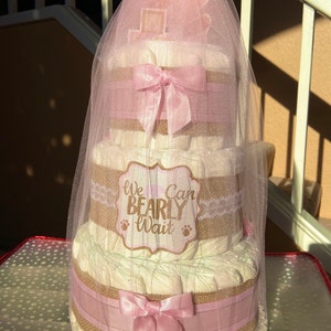 Teddy Bear Diaper Cake With a We Can Bearly Wait Theme for a Cute Baby ...
