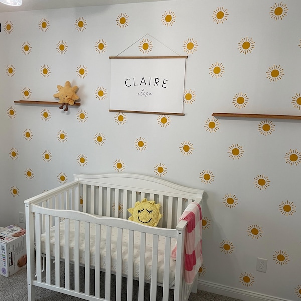 Sun Wall Decals Stickers - Boho Sunshine Nursery & Kids Room Wall Art Decor, Easy To Apply