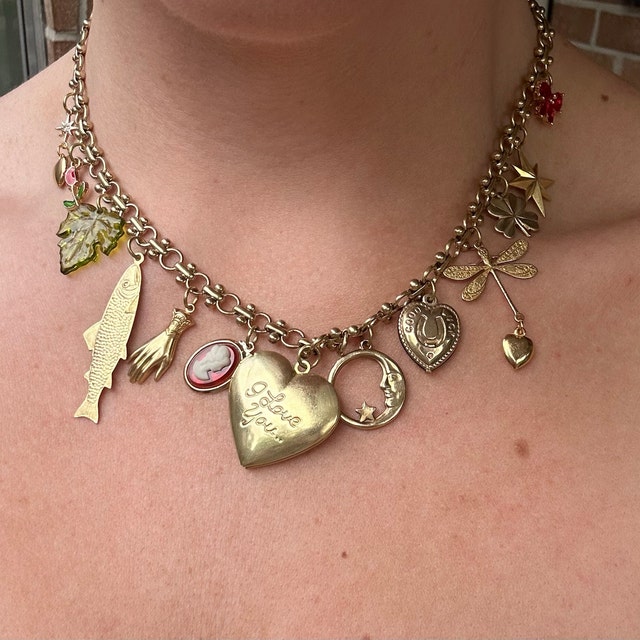 Charm Necklace Vintage Charms Locket Pendant Necklace Cameo