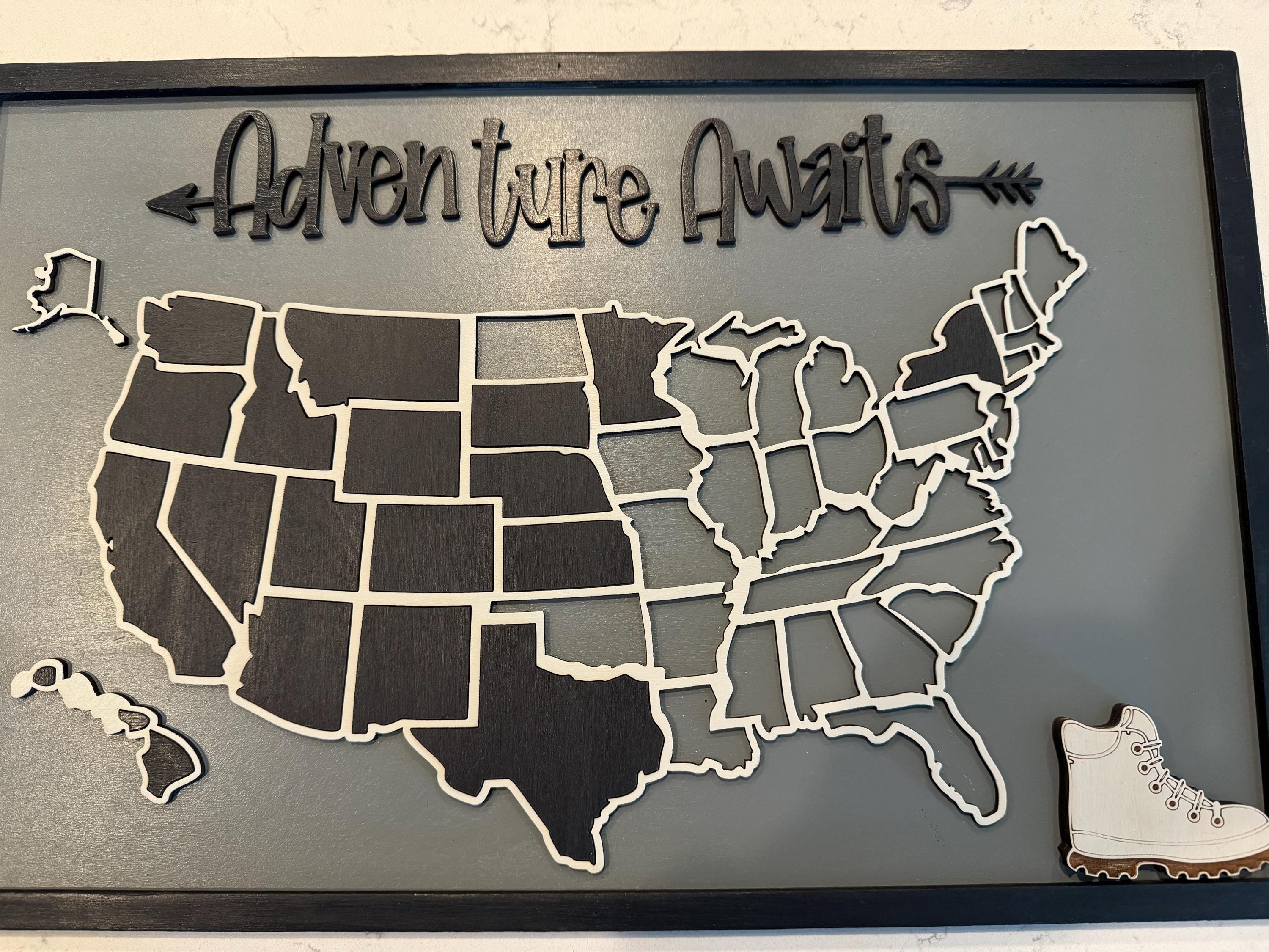 Travel map,camping map,US travel map,50 states map, add a state once you visit, family road trip tracker, adventure map, gift for traveler