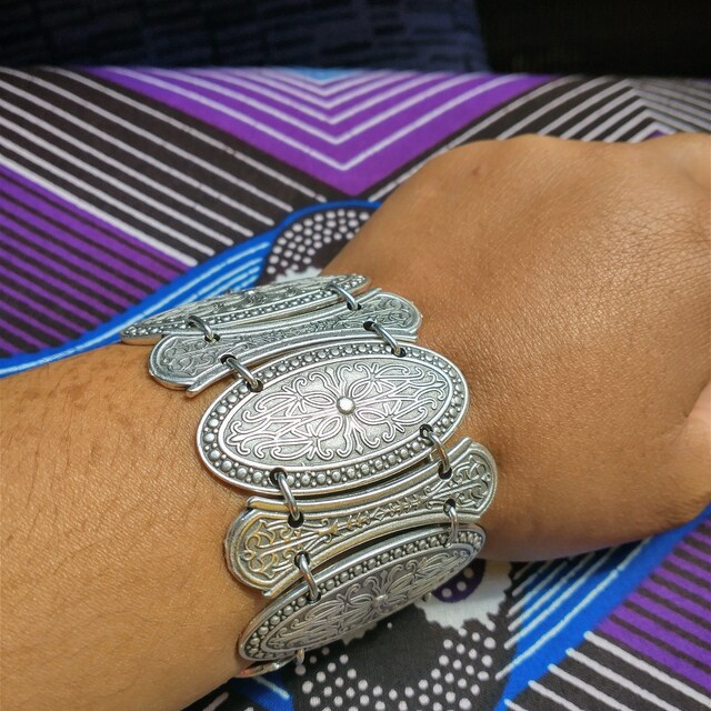 19- Indian ENGRAVED WIDE Silver Statement Ring Cuff-bracelet