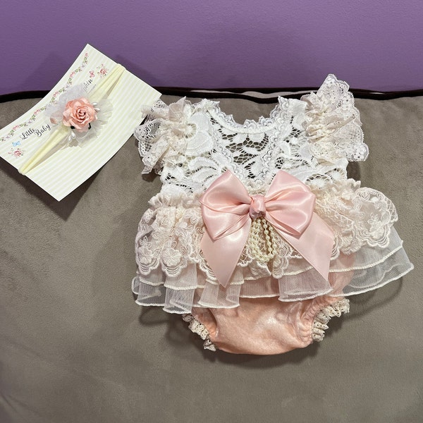 Baby Pear Lace Trim Newborn Romper main image 1