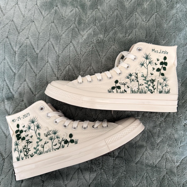 Wedding Converse for Bride, Fall Rustic Flower Embroidered Converse ...