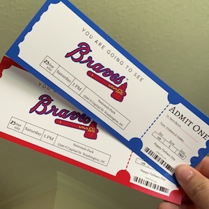 Atlanta Braves Ticket Gift Template Baseball Ticket Ticket Template  Keepsake Printable Ticket Surprise Ticket Braves Ticket 