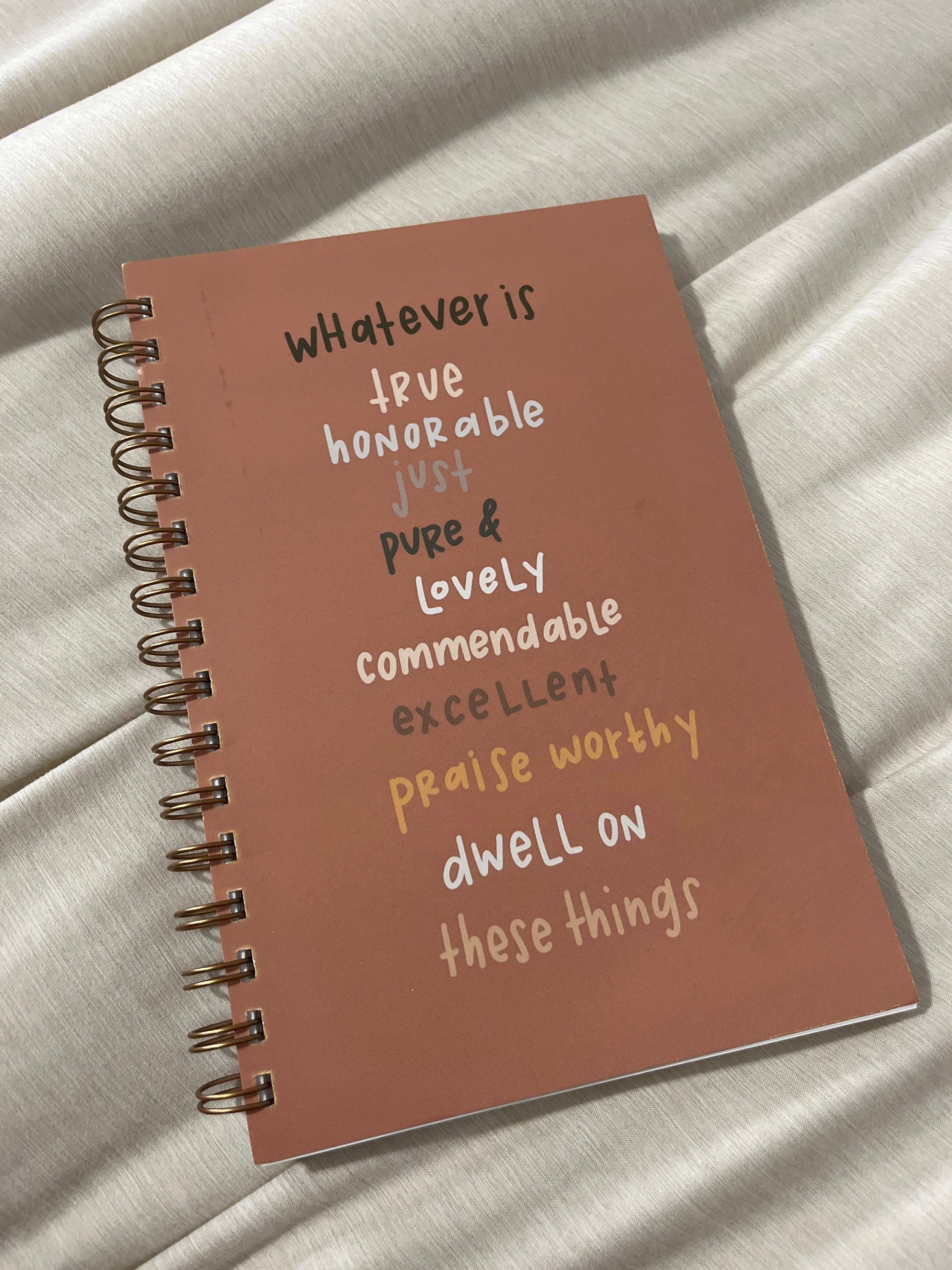Spiral notebooks | Soft cover journal | Faith notebook | Philippians 4:8 Bible journal