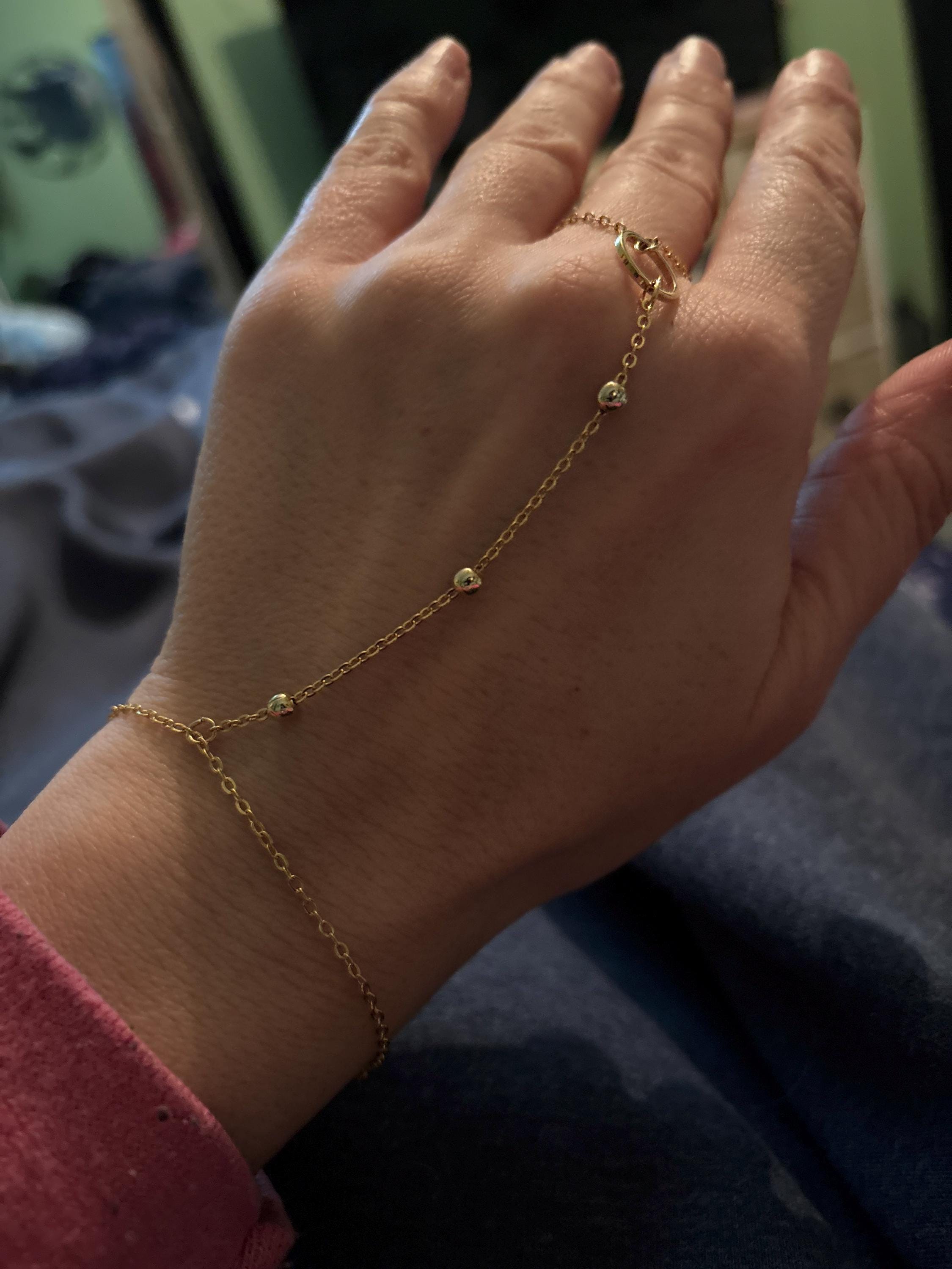 Hand chain 16K Gold Bracelet Dainty plated Hand Chains Bracelets for Her Link Ring Bracelet
