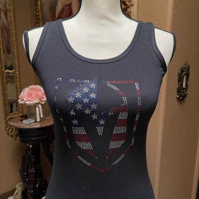 VGK Patriotic Shirt, Vegas Golden Knights Shirt in Rhinestones, VGK Bling Shirt, VGK American 