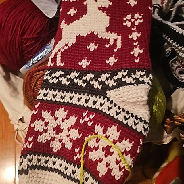 A customer's finished Prancing Deer Stocking Crochet Pattern