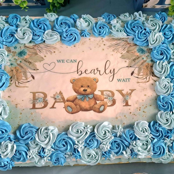 We Can Bearly Wait Baby Shower Baby Boy Teddy Bear Theme Edible Image ...