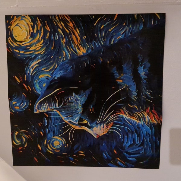 Impression D'art Chat Nuit étoilée Décoration Murale Inspirée De Van