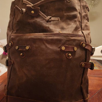 FREE PERSONALIZATION Waxed Canvas Leather Backpack Large Travel School ...