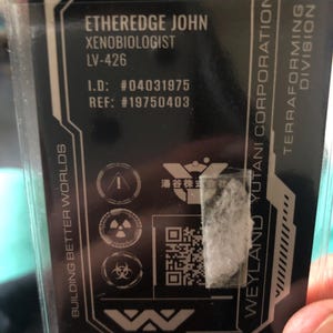 Personalised Weyland Yutani Access ID Laser Engraved Aluminium