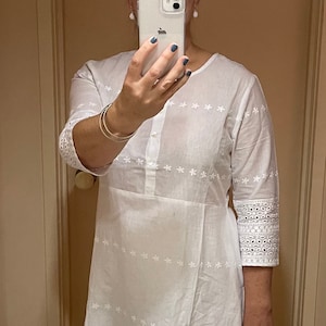 Pure Cotton Kurta Set for Women White Embroidered Solid Kurti Dress White  Dress for Women Indian Dress Kurta With Palazzo XS Kurti 