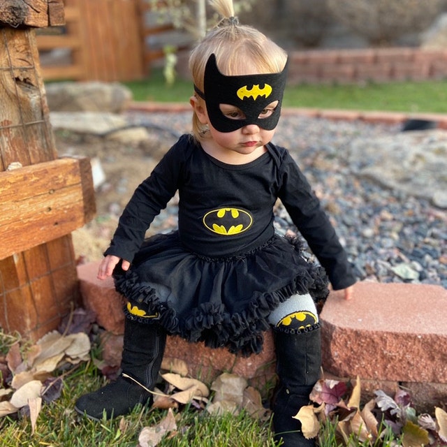 Batman Batgirl Superhero Halloween Costume Baby Girl Dress Tutu Dress bodysuit Headband Legwarmers Mask Outfit. Nb 24 Mths Etsy