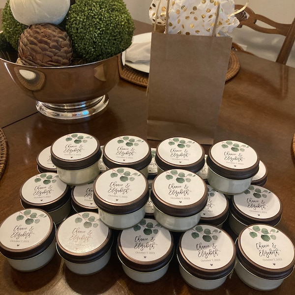 Eucalyptus Bridal Shower Favor Candles / Personalized 4 Oz. Soy Candle ...