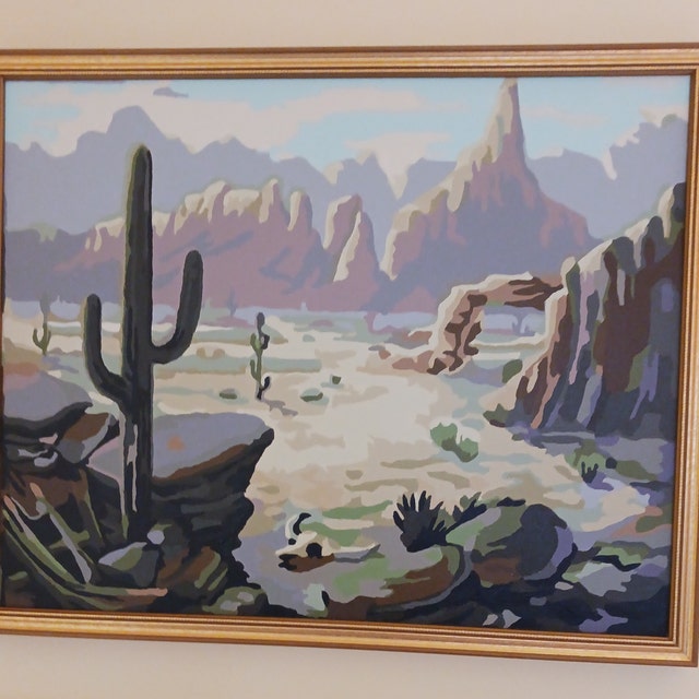 Vintage Paint by Number Kit Adult, DIY Desert Landscape