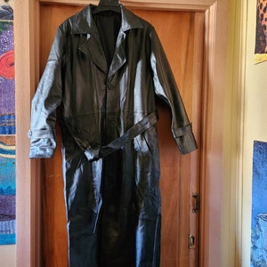 Genuine Leather Trench Coat Black Mens Full Length Coat Lapel Collor ...