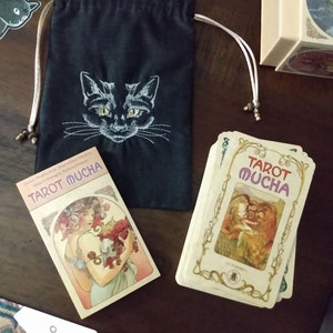 Embroidered Cat Drawstring Bag, Handmade, Silk Lined - Etsy