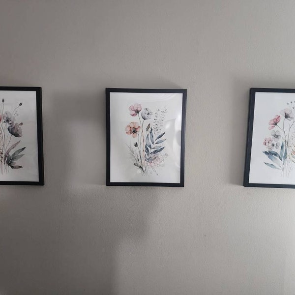 Set of 3 Watercolor Wildflower Print Wildflower Wall Art Prints Wild ...