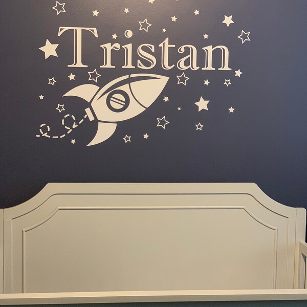 Personalized Name Wall Decals, Boys Name Decal, Rocket Decal, Space Boy ...