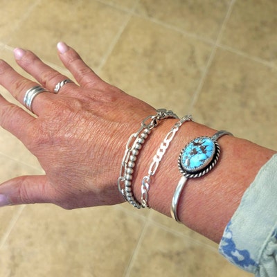 Annie Lincoln Kingman Turquoise Sterling Sz 8 Ring (OO)