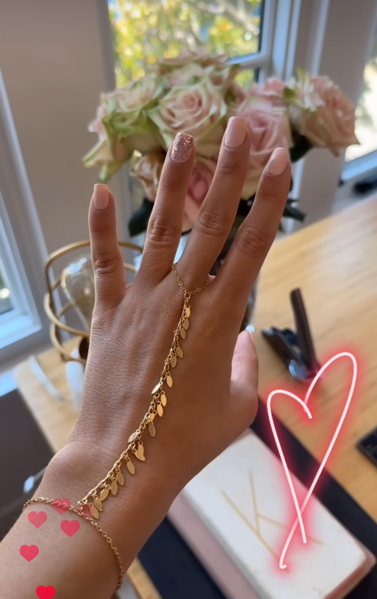 Gold leaves hand chain ring chacha slave ring chain bracelet best gift for her