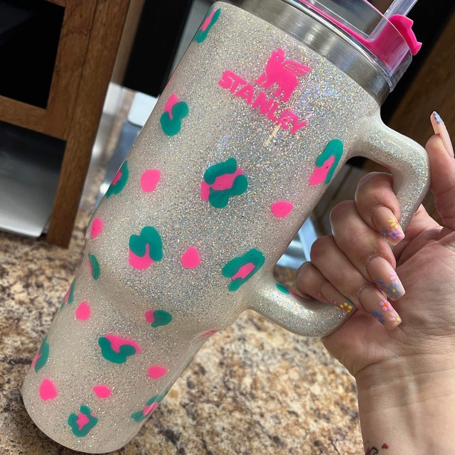 Stanley 40oz Leopard Glitter 20oz 30oz Yeti Non Yeti Tumbler Options Tiktok  PLEASE READ DESCRIPTION Before Ordering Mint Teal /hot Pink 