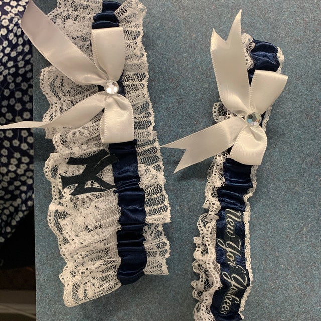 yankees garter belt NY New York Yankees Inspired Baseball Wedding Garter Belt Set W/ White Lace