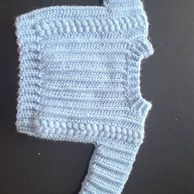 A customer's finished Autumn Wheat Child Crochet Sweater Pattern PDF