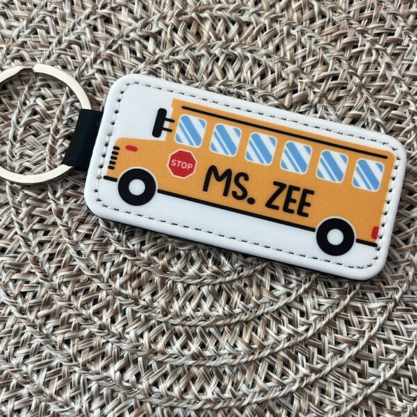 PU Vegan Leather Personalized School Bus Driver Key Chain, Teacher ...