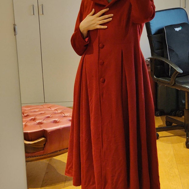 Retro Hooded Wool Coat, Maxi Red Coat, Wool Coat, Vintage Retro Hooded Wool Coat, Maxi Red Coat, Wool Coat, Vintage