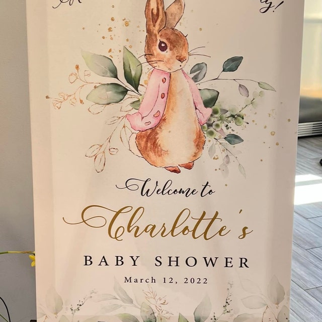 Baby Shower Sign, Peter Rabbit Baby Shower Welcome Sign, Pink Peter Rabbit  Welcome Poster Baby Shower, Girl Peter Rabbit Shower Decoration, HGD15