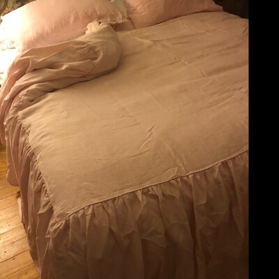 Bedspread With Gathered Ruffle Fall, Linen Bedspread, Ruffle Bedding ...