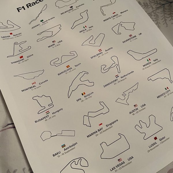 F1 2025 Desktop Calendar Formula One Grand Prix Circuits Race Track