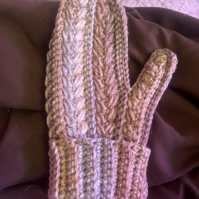 A customer's finished Winter Wheat Stitch Flat Mittens Crochet Pattern (Digital PDF)