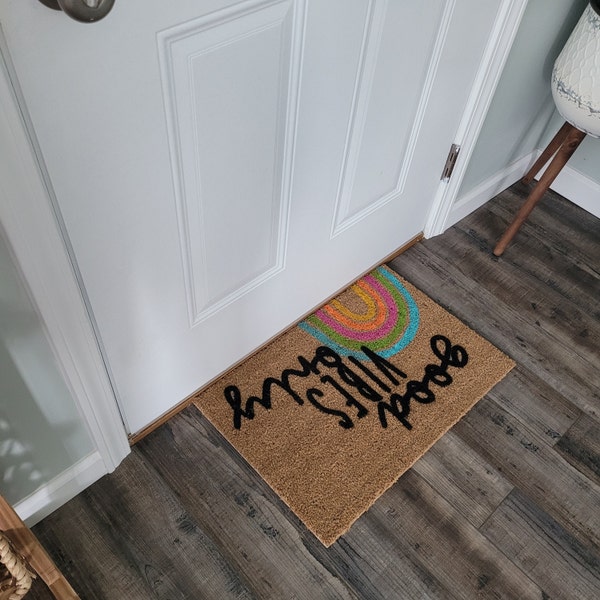 Good Vibes Only Doormat, Cute Boho Rainbow Welcome Mat, Housewarming ...