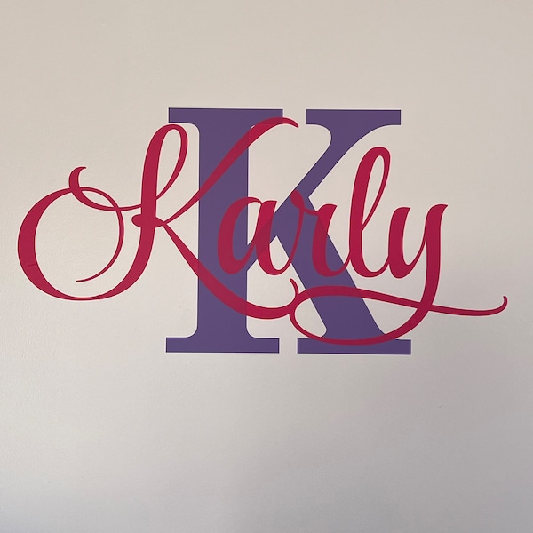 Personalized Name Wall Decal Girl Monogram Initial Fancy Cursive Name ...