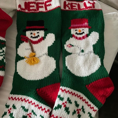 Hand Knit Mr. Snowman & Mrs. Snowman Christmas Stocking - Etsy